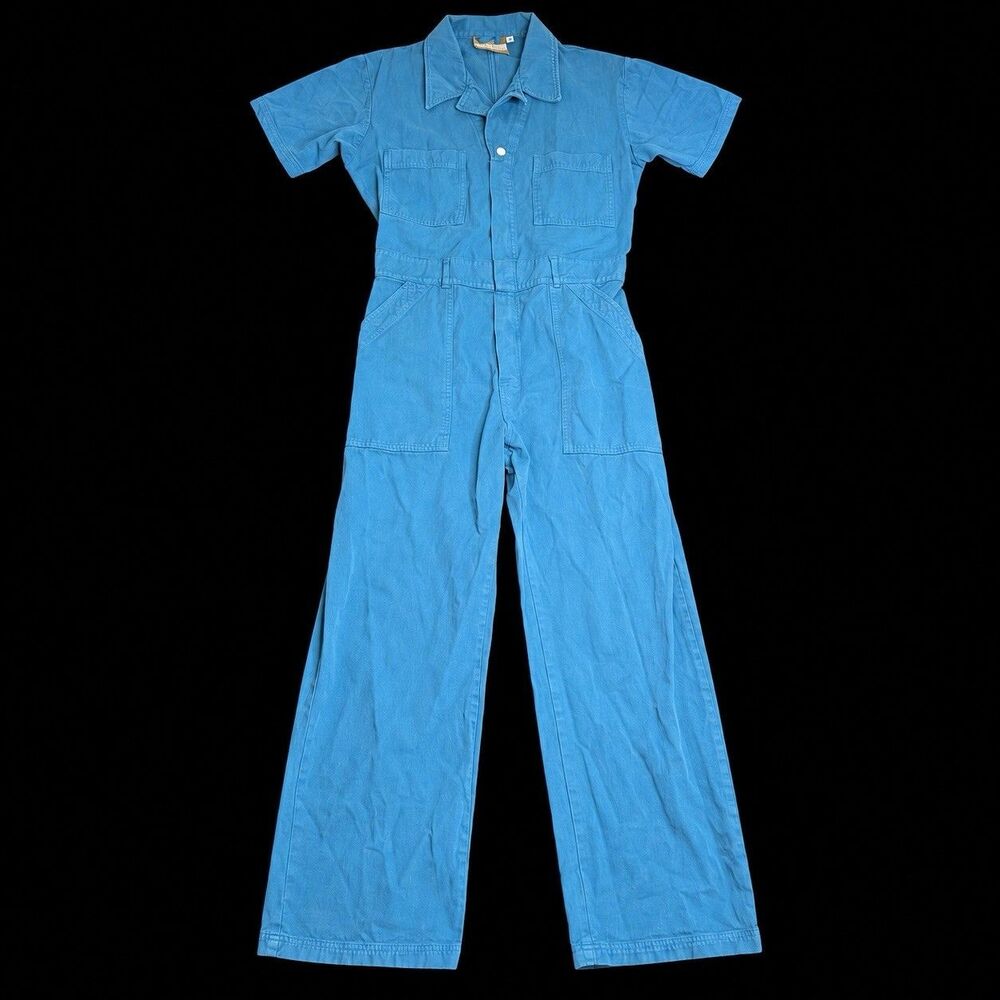 Big Bud Press Short Sleeve Jumpsuit L Blue Cotton Workwear Utility Made LA
